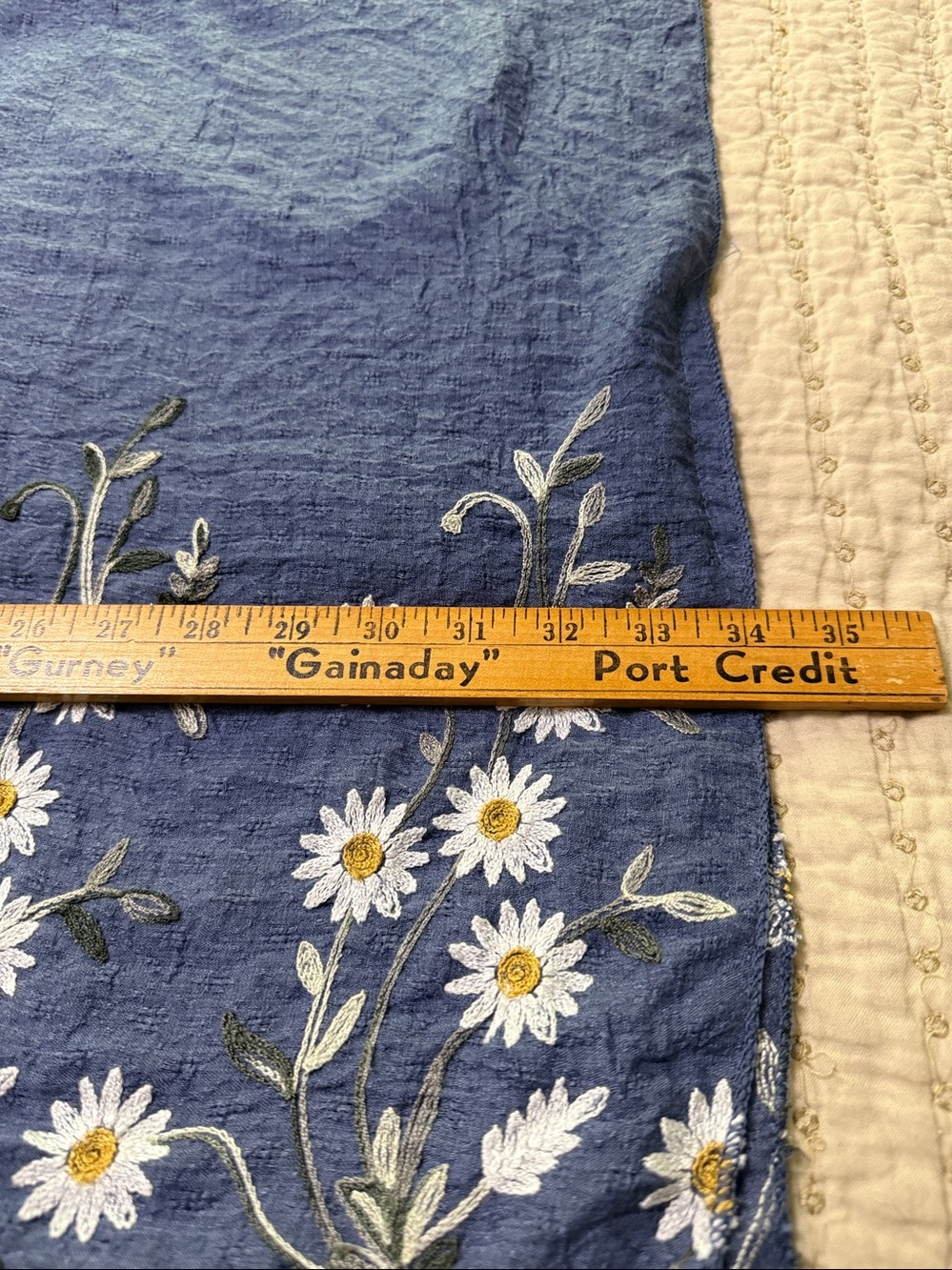 Artizan Robin Barré Embroidered Daisy Shawl Wrap | Blue | One Size - Picture 7 of 8